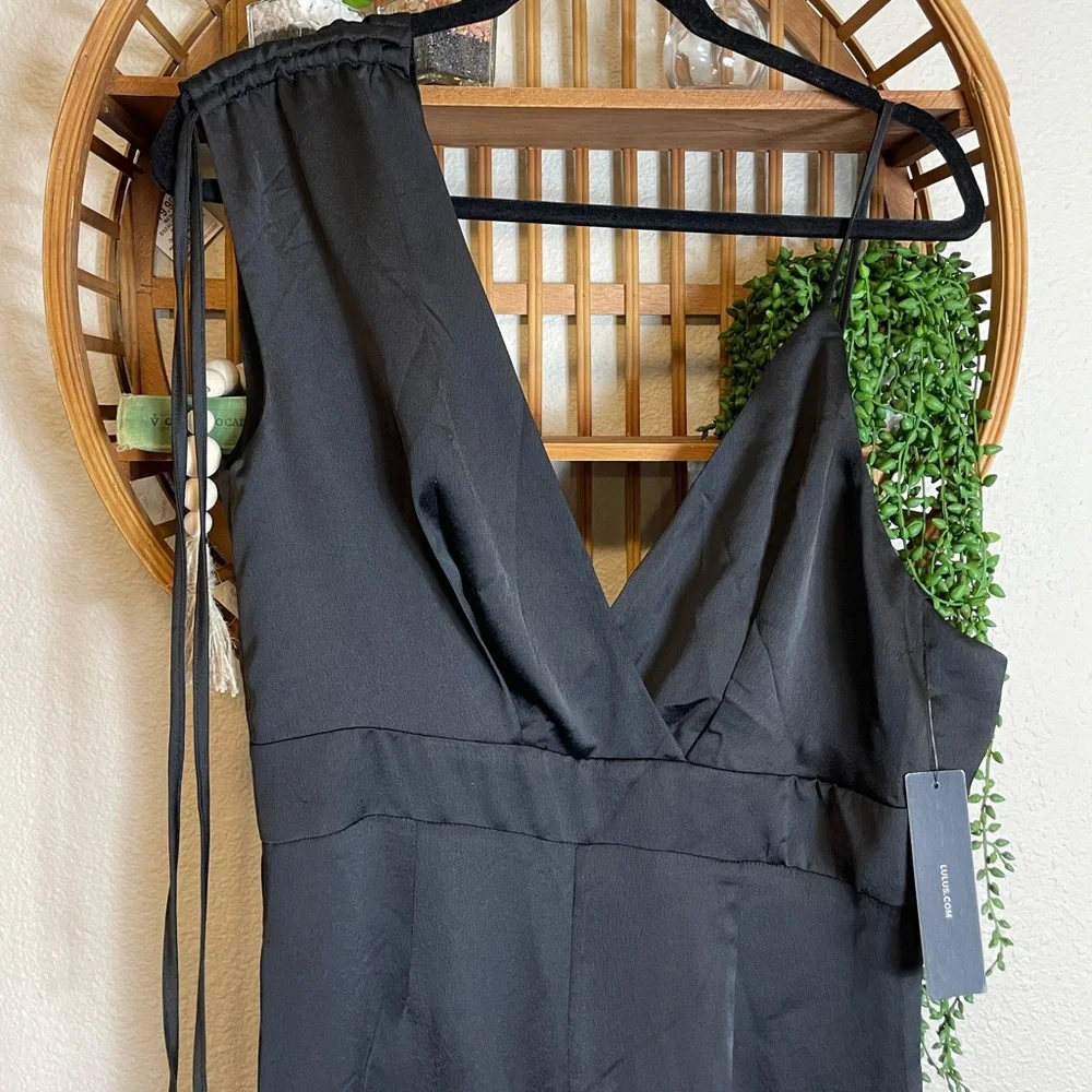 NWT Lulus silk one shoulder black pants jumpsuit - Picture 4 of 8